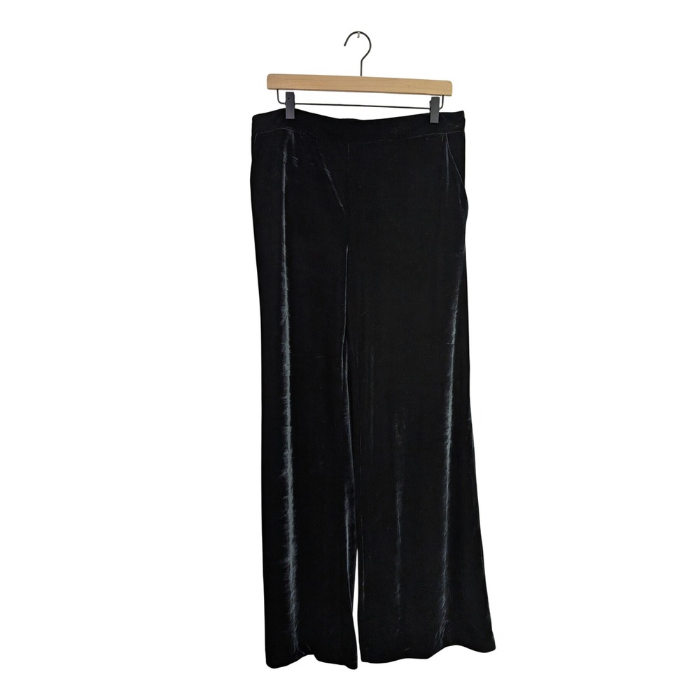 New York & Company Wide Leg Velvet Pants Pull On Trousers Whimsigoth Black M NWT